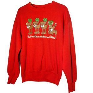 Vintage Christmas Sweatshirt XL TNT Red Crewneck Reindeer Blitzed Drinking Drunk